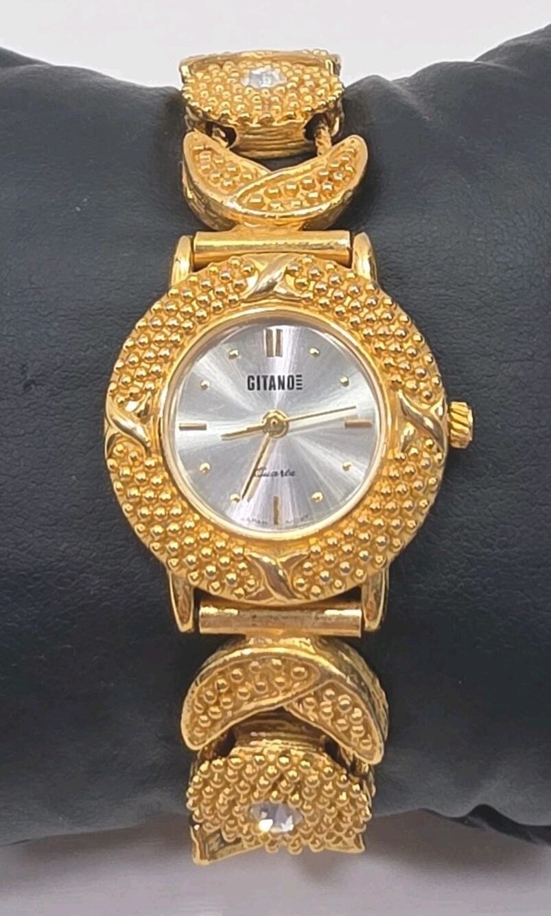 Gitano Gold Tone Women's Watch 529QB Jeweled Band New Battery W340